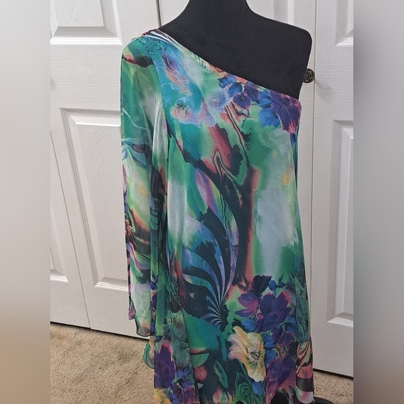 Bisou Bisou One Shoulder Chiffon Mini Dress   Size 10 - Picture 1 of 10